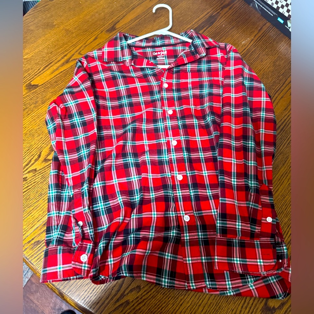 Cat & Jack Red/Green Plaid Long sleeved button up shirt Boys Large 12/14